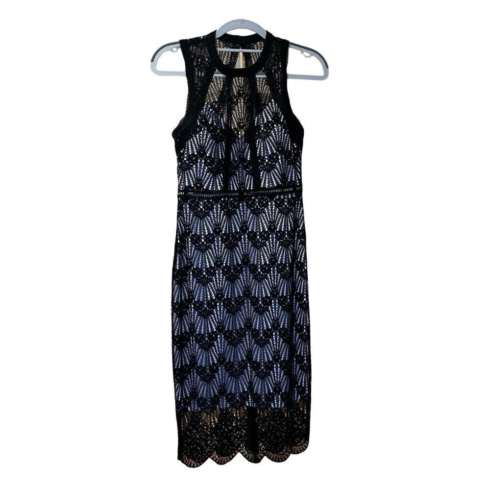 Guess High Neck Black Lace Lavender Slip Sleeveless Sheath Dress Size 0